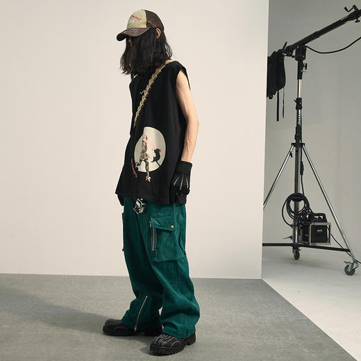 POH 古着感做旧宽松直筒阔腿裤子街头休闲垂坠感灯芯绒国潮长裤男 商品图3