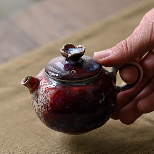 「景德镇手工钧瓷小茶壶」美人醉高温窑变釉球孔茶壶 家用小号白瓷泡茶壶 商品图2