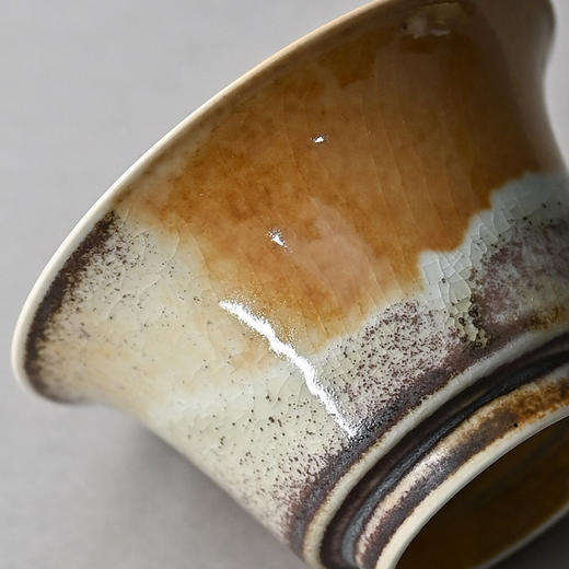 「景德镇手工盖碗」高温原矿釉金光窑变马蹄形三才盖碗 开片可养 大号泡茶碗 商品图3