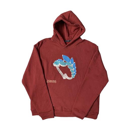 POH 水晶钻戒宝石重工刺绣上衣字母印花烫钻酒红色长袖连帽卫衣男 商品图4