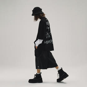 POH 复古洗水做旧手工破坏磨毛边宽松直筒五分牛仔裤宽松短裤子男