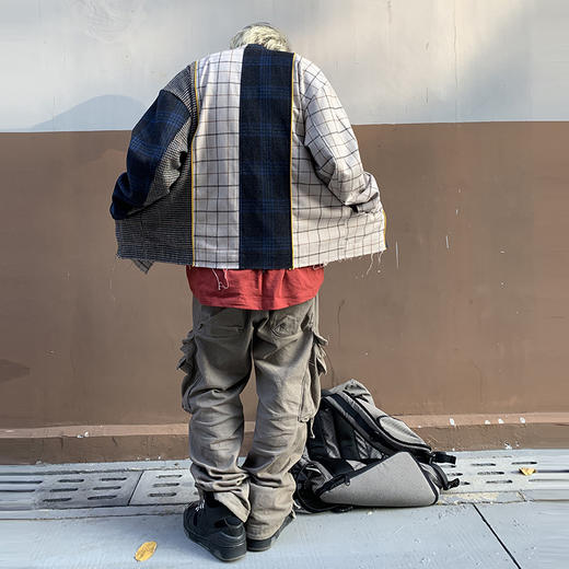 POH千鸟格子纹短款夹克男Rebuild撞色条拼接须边茄克设计感外套男 商品图2