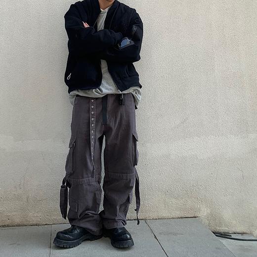 POH 19AW做旧磨洗破坏宽松可拆卸绑带飘带工装直筒裤双色入休闲裤 商品图1