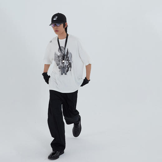 POH「镜像建筑体」主题印花街头休闲宽松落肩双色短袖T恤男潮牌夏 商品图1