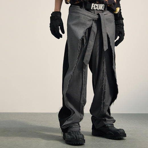 POH 前后拼接撞色立体剪裁小众设计感直筒阔腿裤男丹宁西装厨师裤 商品图0