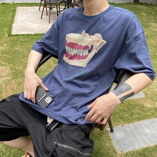 POH 「假牙模具」印花Tee上衣国潮宽松街头休闲短袖男夏季潮流T恤 商品图0