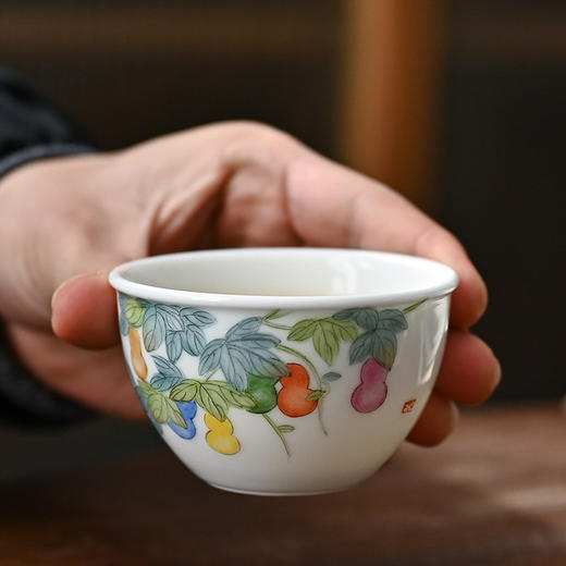 「景德镇手拉坯主人杯」粉彩手绘福禄缸式杯 大号玉泥白瓷主人杯 商品图0