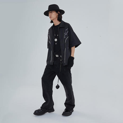 POH「西部德克萨斯」图案刺绣宽松休闲短袖衬衫男夏季百搭潮牌T恤 商品图0