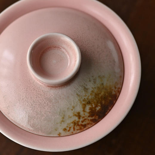 「景德镇手拉坯粉色盖碗」高温原矿窑变釉梨花三才盖碗 密合性好 陶瓷泡茶碗 商品图3