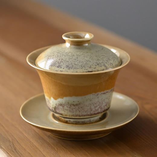 「景德镇手工盖碗」高温原矿釉金光窑变马蹄形三才盖碗 开片可养 大号泡茶碗 商品图4