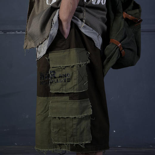 POH 19SS多口袋水洗結構拼色廓形短褲男夏季潮流雙色入潮牌五分裤 商品图2