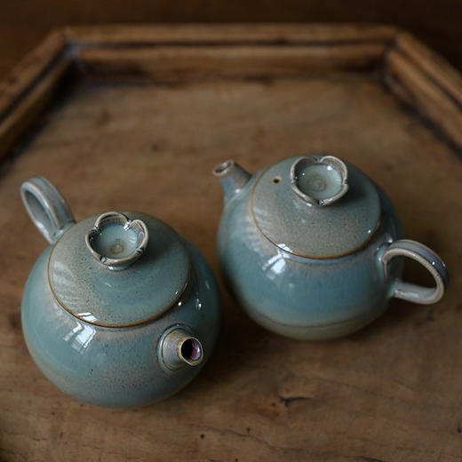 「景德镇手工小茶壶」蓝色高温窑变釉球孔石榴茶壶 粗陶小号家用泡茶壶 商品图1