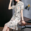 丁摩夏季新款女装小清新印花真丝连衣裙短袖系带年轻款衬衣裙子73194 商品缩略图1