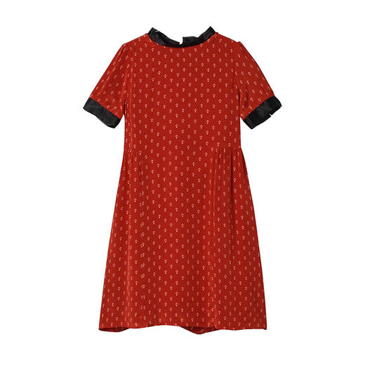 丁摩2021夏季新品女装加比勒船锚印花黑色真丝欧根纱显瘦连衣裙19319 商品图4