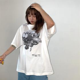 POH 「钢铁之心」 飞机头印花复古街头潮牌T恤宽松落肩短袖男夏季