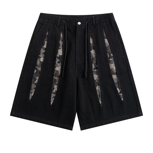 POH 复古美式街头嘻哈五分中裤子宽松百搭印花迷彩网眼牛仔短裤男 商品图4