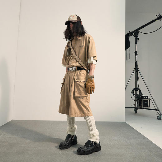 POH 民族风可拆卸编织挂包设计款五分中裤子廓形宽松休闲短裤男夏 商品图3