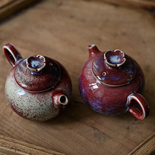 「景德镇手工钧瓷小茶壶」美人醉高温窑变釉球孔茶壶 家用小号白瓷泡茶壶 商品图1