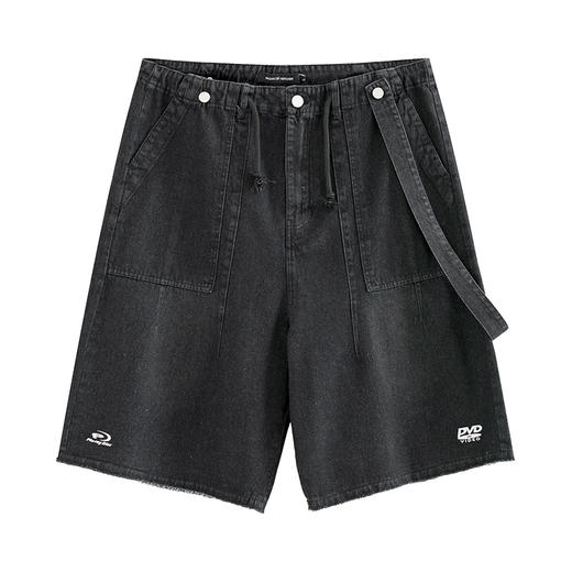 POH 复古洗水做旧手工破坏磨毛边宽松直筒五分牛仔裤宽松短裤子男 商品图4