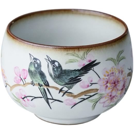 「景德镇粉彩手绘水点桃花主人杯」花鸟月白汝瓷 开片主人杯 复古主人杯 商品图4