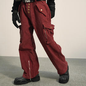 POH 古着感做旧宽松直筒阔腿裤子街头休闲垂坠感灯芯绒国潮长裤男