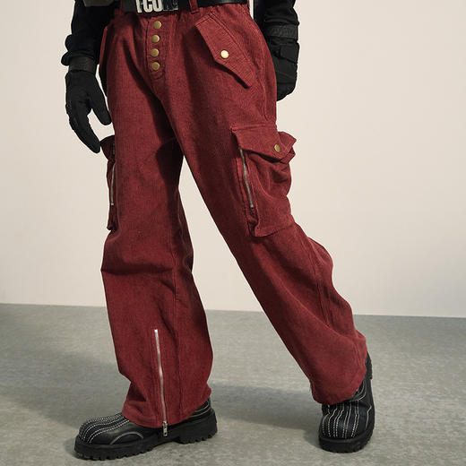 POH 古着感做旧宽松直筒阔腿裤子街头休闲垂坠感灯芯绒国潮长裤男 商品图0