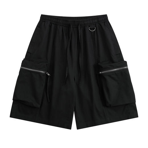 POH 双色街头廓形宽松大口袋工装五分裤子潮牌拉链短裤男夏季潮流 商品图4