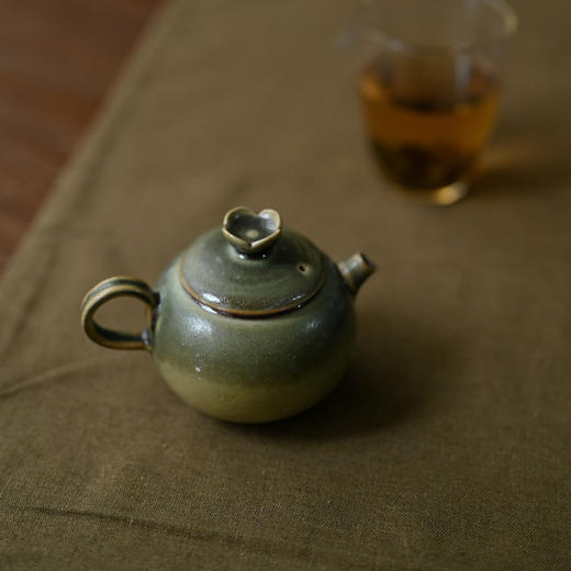「景德镇蕉叶绿窑变釉小茶壶」手工粗陶球孔壶 家用陶瓷小号泡茶壶 商品图2