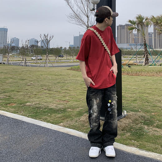 POH 「埃及图腾」 夏季印花复古街头打底T恤男国潮流宽松落肩短袖 商品图0