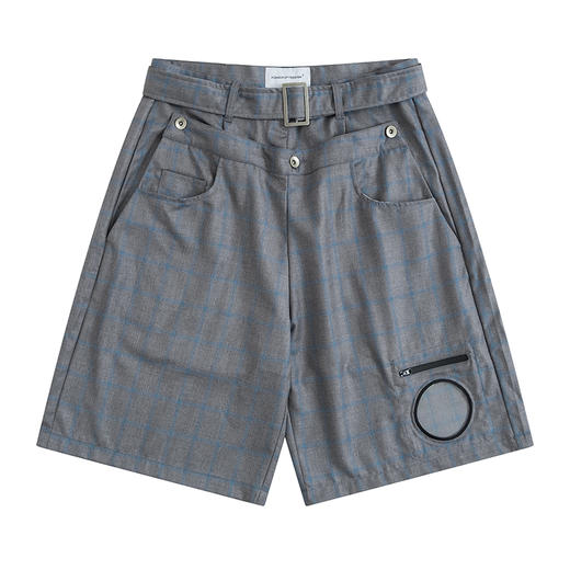 POH可拆卸假两件双裤头pvc口袋格纹中裤可调节廓形西装五分短裤男 商品图4