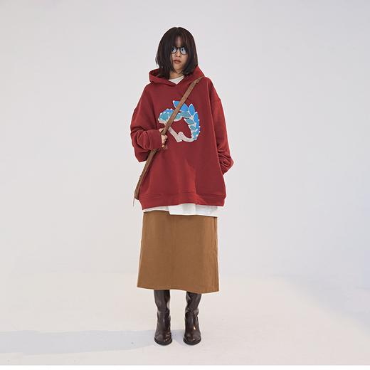 POH 水晶钻戒宝石重工刺绣上衣字母印花烫钻酒红色长袖连帽卫衣男 商品图1