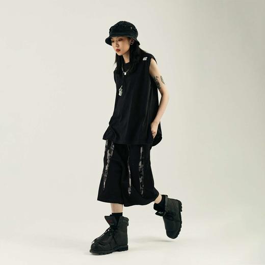 POH 复古美式街头嘻哈五分中裤子宽松百搭印花迷彩网眼牛仔短裤男 商品图0