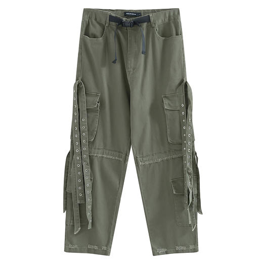 POH 19AW做旧磨洗破坏宽松可拆卸绑带飘带工装直筒裤双色入休闲裤 商品图4