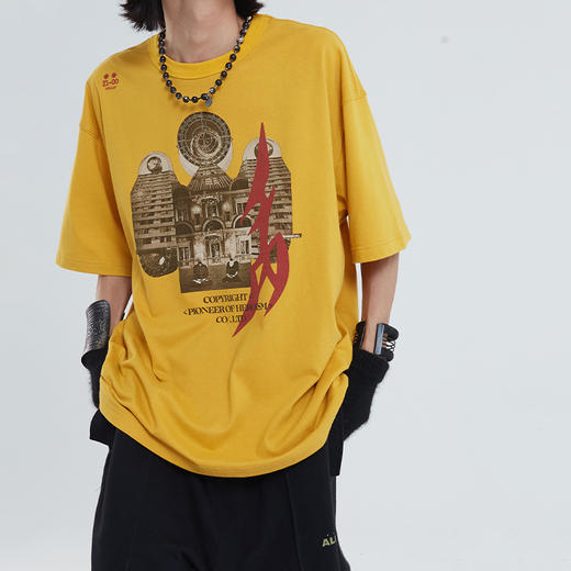 POH「镜像建筑体」主题印花街头休闲宽松落肩双色短袖T恤男潮牌夏 商品图2