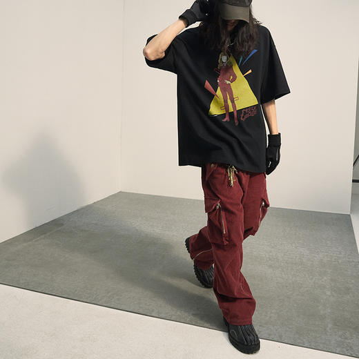 POH 古着感做旧宽松直筒阔腿裤子街头休闲垂坠感灯芯绒国潮长裤男 商品图1