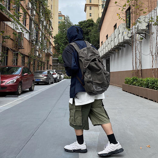 POH 军绿铁灰卡其拼色无边破坏廓形短裤男夏季潮牌多色入五分裤潮 商品图0