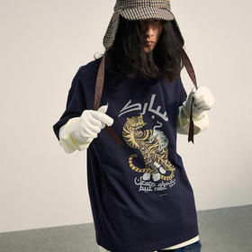 POH「李朝猫虎画」印花街头BF风打底上衣国潮牌宽松休闲短袖T恤男