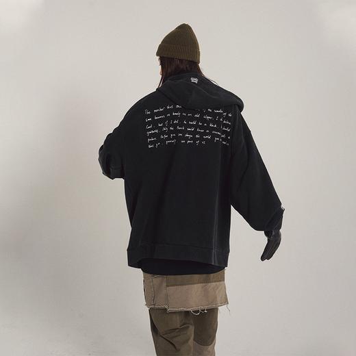 POH海报台词印花落肩宽松港风ins开衫国潮bf风黑色连帽卫衣外套男 商品图3