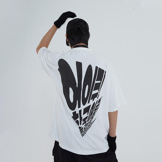 POH「韩语初学者」夏季立体印花街头休闲宽松落肩短袖T恤男国潮流 商品图2