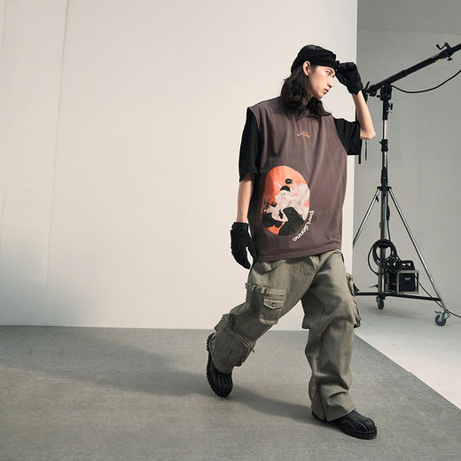 POH「法国古早杂志」 人像印花无袖汗衫国潮流宽松双色坎肩背心男 商品图1