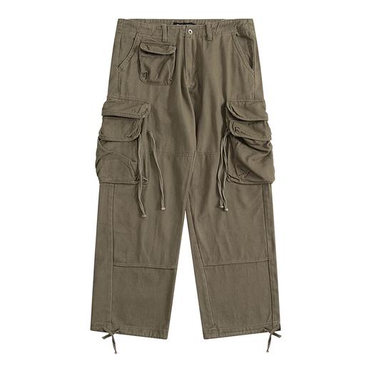 POH 古着感水洗重工直筒休闲裤男束脚长裤做旧朋克宽松多口袋军裤 商品图4