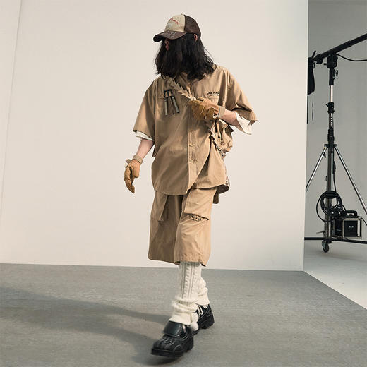 POH「民族嬉皮士」 口袋针织异材质拼接衬衣复古宽松短袖衬衫男潮 商品图2