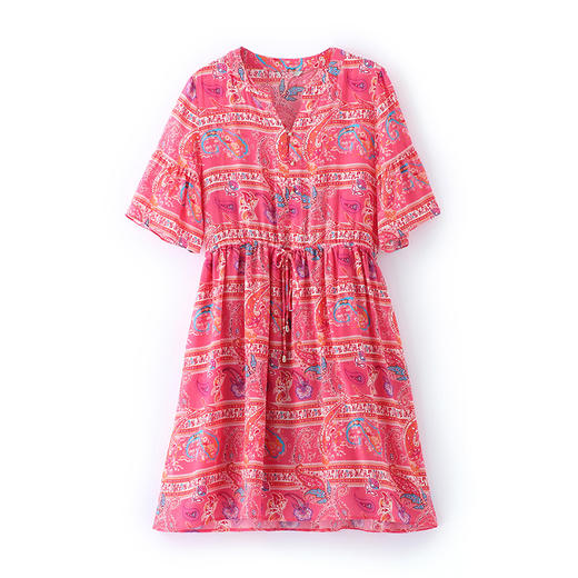 丁摩2021女装连衣裙夏季新款欧美抽象印花修身短袖真丝连衣裙潮72415 商品图4