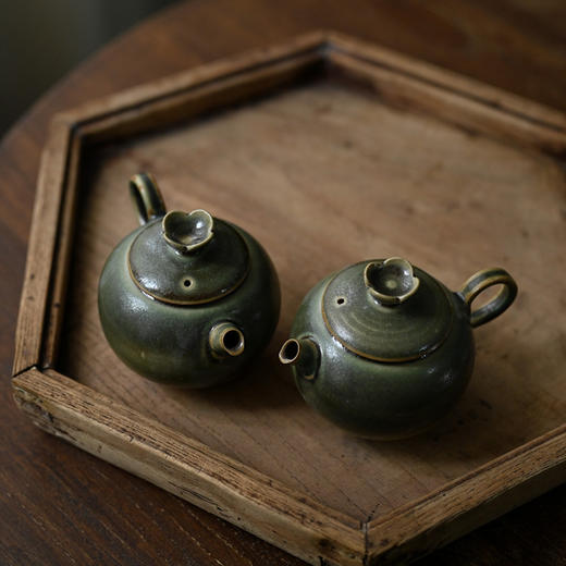「景德镇蕉叶绿窑变釉小茶壶」手工粗陶球孔壶 家用陶瓷小号泡茶壶 商品图1
