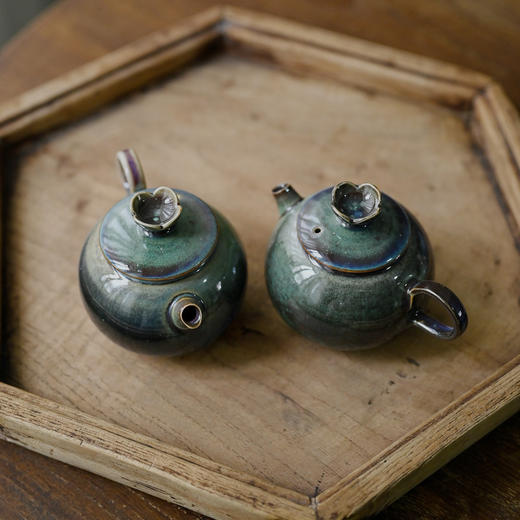 「景德镇手拉坯小茶壶」高温原矿孔雀绿釉粗陶球孔壶 家用小号陶瓷泡茶壶 商品图2