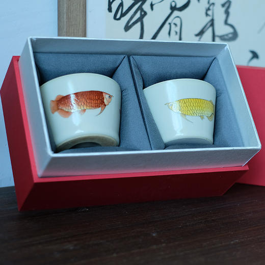 「景德镇汝窑手绘粉彩金龙鱼手工竹节杯」大号汝瓷开片主人杯 招财纳福 商品图6