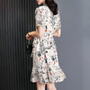 丁摩夏季新款女装小清新印花真丝连衣裙短袖系带年轻款衬衣裙子73194 商品缩略图3