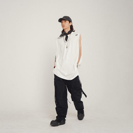 POH 实用搭配基础款字母坎肩国潮宽松百搭开衩主题印花打底背心男 商品图1