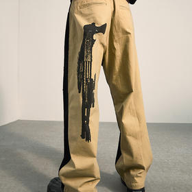 POH「埃及探险者」 散弹枪印花直筒牛仔裤男宽松撞色拼接休闲长裤