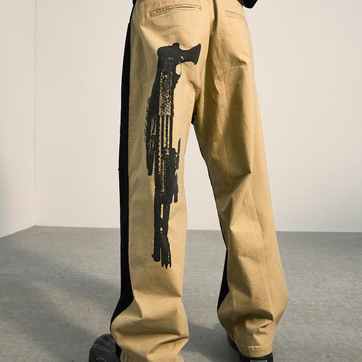 POH「埃及探险者」 散弹枪印花直筒牛仔裤男宽松撞色拼接休闲长裤 商品图0